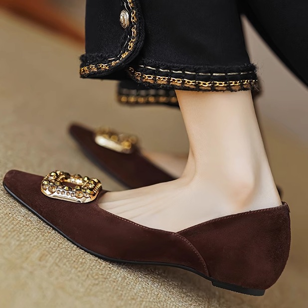 Height-Increasing Suede Loafers with Rhinestones - Italian Corso Venezia Style, 3cm Elevation, Elegant Banquet Flat Shoes