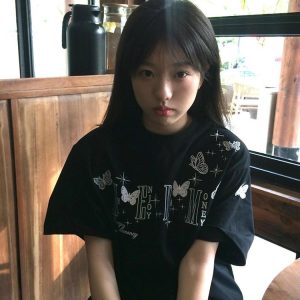 High-End 3D Butterfly Embroidered Letter Short Sleeve T-Shirt for Women - American Style, Summer 2025 Heavyweight Couple's Top