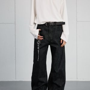 High-End Black Denim Jeans for Men and Women | Narrow A-Line Straight Wide-Leg Pants | Trendy Fashion for Modern Style