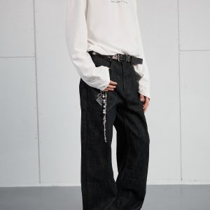 High-End Black Denim Jeans for Men and Women | Narrow A-Line Straight Wide-Leg Pants | Trendy Fashion for Modern Style