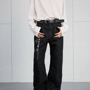 High-End Black Denim Jeans for Men and Women | Narrow A-Line Straight Wide-Leg Pants | Trendy Fashion for Modern Style