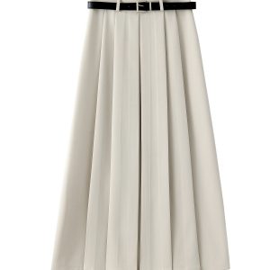 High-End Black High-Waisted Midi Skirt for Women - Slimming A-Line Pleated Design, Spring Summer 2025 Fashion Essential