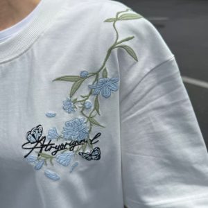 High-End Embroidered Orchid Butterfly Short-Sleeve T-Shirt for Women - Summer American Style Unique Couple Top