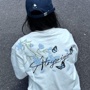 High-End Embroidered Orchid Butterfly Short-Sleeve T-Shirt for Women - Summer American Style Unique Couple Top