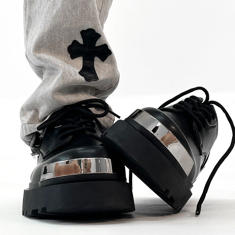 High-End Genuine Leather Derby Shoes for Men, Round Toe, Thick-Soled, British Style, Height-Increasing, Niche High Street Fashion