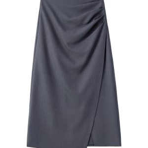 High-End Gray Irregular A-Line Skirt, Pleated Bodycon Mid-Length Style for Trendy Looks