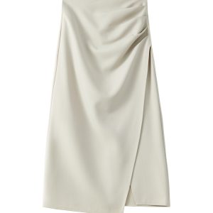 High-End Gray Irregular A-Line Skirt, Pleated Bodycon Mid-Length Style for Trendy Looks