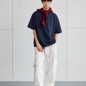 High-End Heavyweight Oversized Henley Collar Short Sleeve T-Shirt for Men - Loose Fit Round Neck Tee - Y2K Summer Style