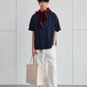 High-End Heavyweight Oversized Henley Collar Short Sleeve T-Shirt for Men - Loose Fit Round Neck Tee - Y2K Summer Style