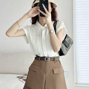 High-End Khaki Shorts with Belt, A-Line Wide-Leg Pants, Casual Loose Fit Shorts with Pockets - Versatile Everyday Style