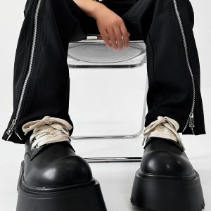 High-End Korean Style Thick-Soled Platform Derby Shoes for Men - Versatile Black Chunky Sneakers, British Trendy Design