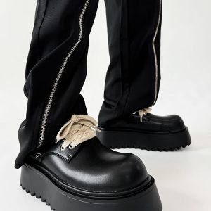 High-End Korean Style Thick-Soled Platform Derby Shoes for Men - Versatile Black Chunky Sneakers, British Trendy Design