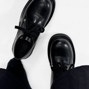 High-End Men's Derby Shoes - Paris Mickey Mouse Design, Round-Toe, Thick-Soled Leather, British Retro Style for Commuting