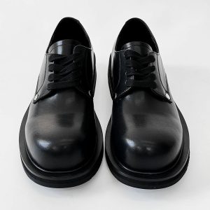 High-End Men's Derby Shoes - Paris Mickey Mouse Design, Round-Toe, Thick-Soled Leather, British Retro Style for Commuting