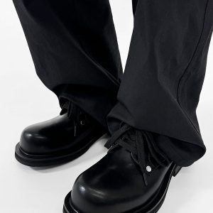 High-End Men's Derby Shoes - Paris Mickey Mouse Design, Round-Toe, Thick-Soled Leather, British Retro Style for Commuting