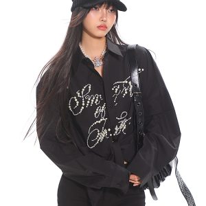 High-End Pearl Beaded Letter Shirt Jacket for Women - Loose Fit, Niche Style for Spring Summer, Trendy Heavy Industry Design