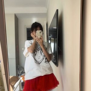 High-End Printed Slim-Fit Loose Pure Cotton Short-Sleeve T-Shirt for Women - Versatile Age-Reducing Style