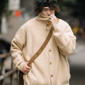 High-End Retro Button Cardigan Sweater for Men and Women, Japanese-Style High-Neck Knitwear, Warm Couple Fashion