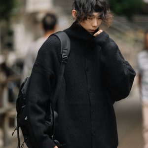 High-End Retro Button Cardigan Sweater for Men and Women, Japanese-Style High-Neck Knitwear, Warm Couple Fashion