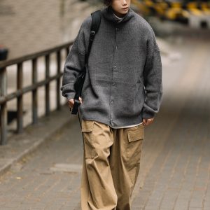 High-End Retro Button Cardigan Sweater for Men and Women, Japanese-Style High-Neck Knitwear, Warm Couple Fashion