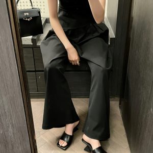 High-End Sheepskin Square-Toe Irregular Heeled Open-Toe Mule Sandals for Women - Stylish Cool Slippers