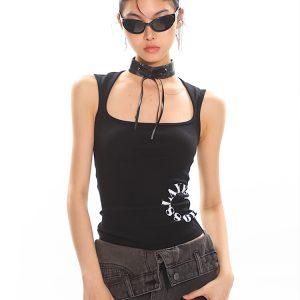 High-End Sleeveless Square Neck Printed Sexy Tank Top for Women - Comfortable Basic Fashion in Trendy Styles