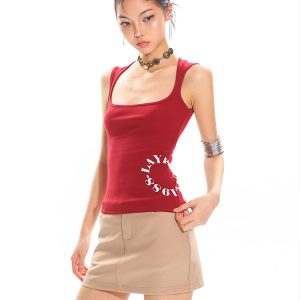 High-End Sleeveless Square Neck Printed Sexy Tank Top for Women - Comfortable Basic Fashion in Trendy Styles