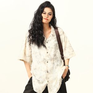 High-End Tassel Shirt for Women - Personalized Trendy Suit Collar Short-Sleeve Top, Chic Fashion Statement, Perfect for Y2K Style