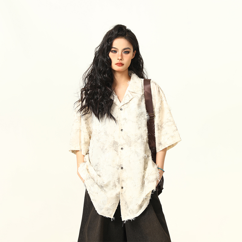 High-End Tassel Shirt for Women - Personalized Trendy Suit Collar Short-Sleeve Top, Chic Fashion Statement, Perfect for Y2K Style