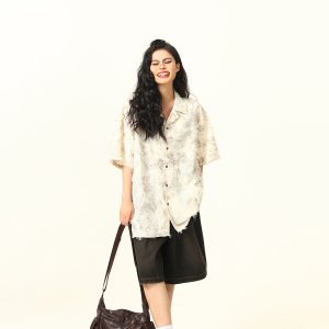 High-End Tassel Shirt for Women - Personalized Trendy Suit Collar Short-Sleeve Top, Chic Fashion Statement, Perfect for Y2K Style