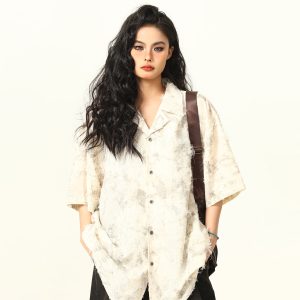 High-End Tassel Shirt for Women - Personalized Trendy Suit Collar Short-Sleeve Top, Chic Fashion Statement, Perfect for Y2K Style