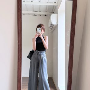 High-End Textured Satin Wide-Leg Pants for Tall Individuals - Lightweight Spring/Summer Imitation Acetate Trousers