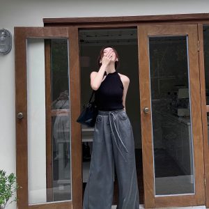 High-End Textured Satin Wide-Leg Pants for Tall Individuals - Lightweight Spring/Summer Imitation Acetate Trousers