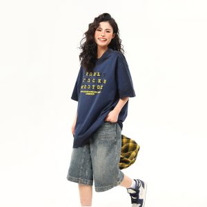 High-End Vintage Wash Gradient Short Sleeve T-Shirt for Men and Women - Trendy Heavyweight Couples Tee