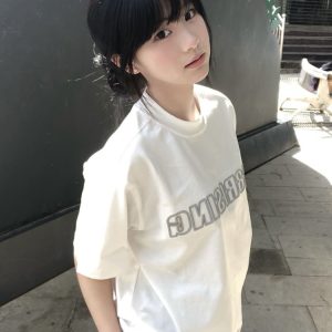 High-End White Embroidered Letter Short Sleeve T-Shirt for Women, Summer 2025 American Style Heavyweight Cotton Top