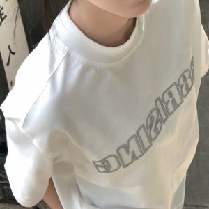 High-End White Embroidered Letter Short Sleeve T-Shirt for Women, Summer 2025 American Style Heavyweight Cotton Top