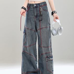 High-End Women's Straight-Leg Jeans - American Style Loose-Fit Wide-Leg Long Pants for Summer 2025, Slimming Design, Trendy Fashion