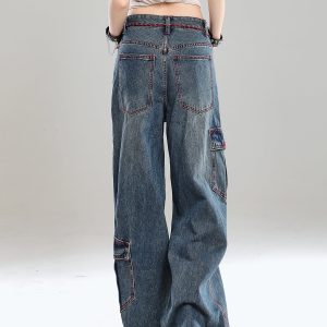 High-End Women's Straight-Leg Jeans - American Style Loose-Fit Wide-Leg Long Pants for Summer 2025, Slimming Design, Trendy Fashion