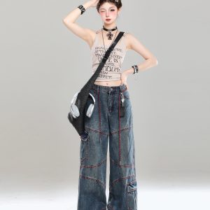 High-End Women's Straight-Leg Jeans - American Style Loose-Fit Wide-Leg Long Pants for Summer 2025, Slimming Design, Trendy Fashion