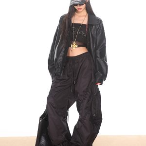 High-End Women's Wide-Leg Curved Knife Drawstring Cargo Pants - 2025 Fashion Trend, Slim Fit, Chic Paris Style