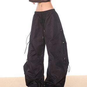 High-End Women's Wide-Leg Curved Knife Drawstring Cargo Pants - 2025 Fashion Trend, Slim Fit, Chic Paris Style