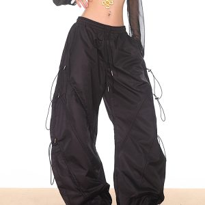 High-End Women's Wide-Leg Curved Knife Drawstring Cargo Pants - 2025 Fashion Trend, Slim Fit, Chic Paris Style
