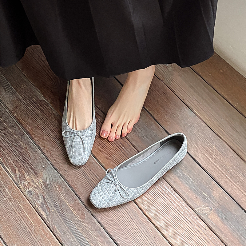 High-Heeled Genuine Leather Shallow Mouth Shoes for Women - Woven Design, Spring 2025, Sweet Style, Trendy Fashion Footwear