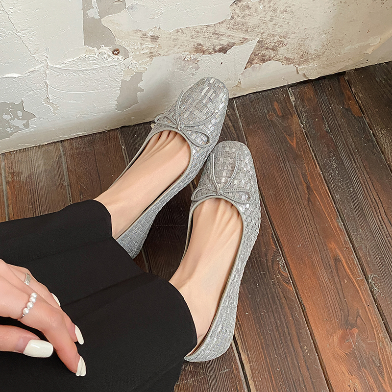 High-Heeled Genuine Leather Shallow Mouth Shoes for Women - Woven Design, Spring 2025, Sweet Style, Trendy Fashion Footwear