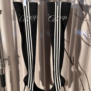 High Heeled Long Boots for Women - Slim Three Stripes Design with Rhinestones, Elastic Fit, Autumn/Winter Fashion, Hot Girl Style