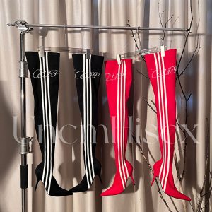 High Heeled Long Boots for Women - Slim Three Stripes Design with Rhinestones, Elastic Fit, Autumn/Winter Fashion, Hot Girl Style