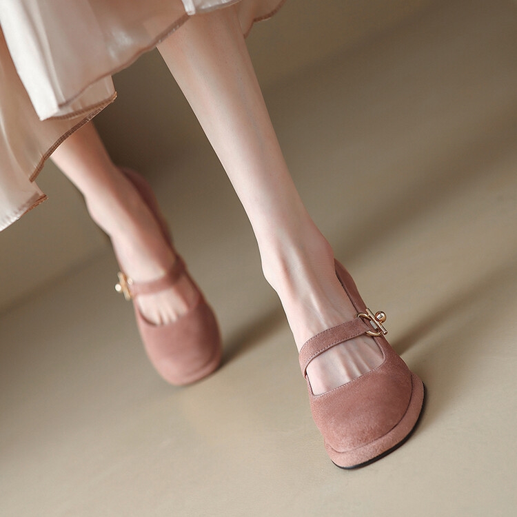 High-Heeled Mary Jane Shoes for Women - Chunky Heel, Single Strap, Genuine Leather, Elegant Wedding Banquet Style