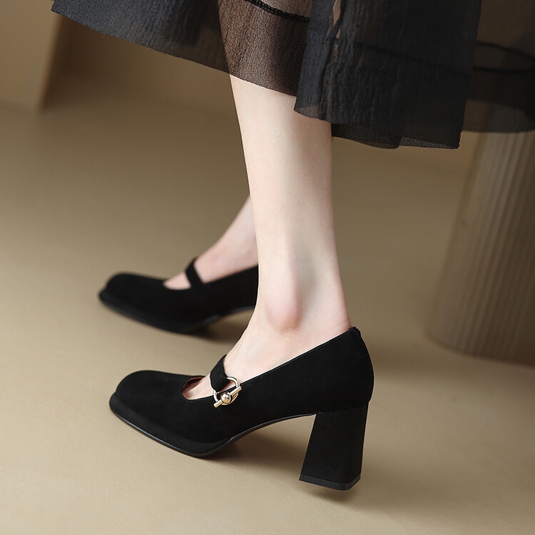 High-Heeled Mary Jane Shoes for Women - Chunky Heel, Single Strap, Genuine Leather, Elegant Wedding Banquet Style High-Heeled Mary Jane Shoes for Women - Chunky Heel, Single Strap, Genuine Leather, Elegant Wedding Banquet Style