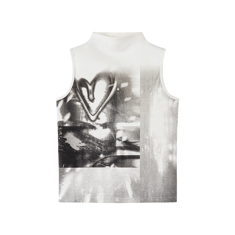 High-Neck Sleeveless Graffiti Tank Top - Trendy Casual Streetwear for Summer, Boho Style, Urban Fashion, 90s Inspired