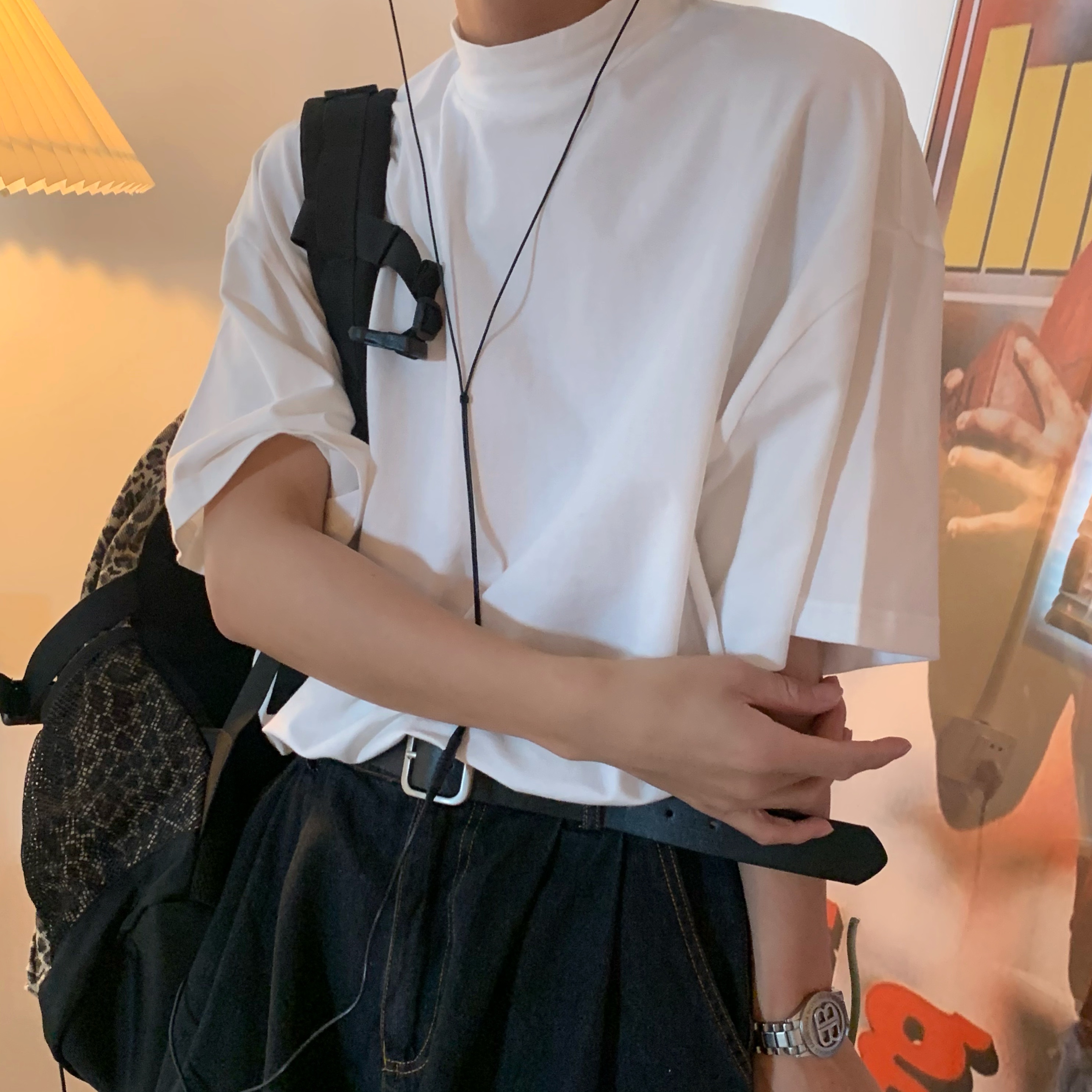 High Neck Solid Color T-Shirt - Handmade Korean Style Small Short Sleeve Tee for Trendy Summer Layering